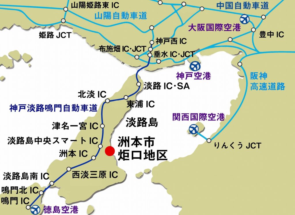 洲本市炬口地区の位置